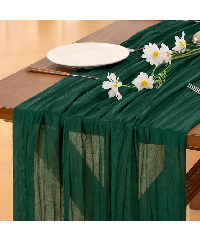 Socomi 6pcs Emerald Green Cheesecloth Table Runner Christmas Boho Rustic Gauze 120 inch 10FT Cheese Cloth Runner for Wedding Party Baby Shower Birthday Home Decor Holiday Decorations