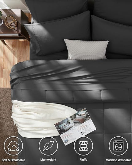 CozyLux Oversized King Comforter Sets Dark Grey, 7 Pieces Bed in a Bag, Ultra-Soft All Season Bedding Sets with Stitch Quilted Comforter, Flat Sheet, Fitted Sheet, Pillowcases, Dark Gray