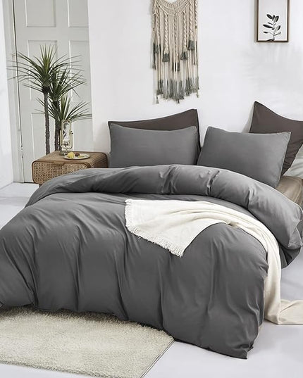 Luxlovery Grey Comforter Set King Men Boys Dark Grey Bedding Set Modern Solid Color Gray Blanket Quilts Cozy Soft Durable Grey Comforter for Women Men King Bed