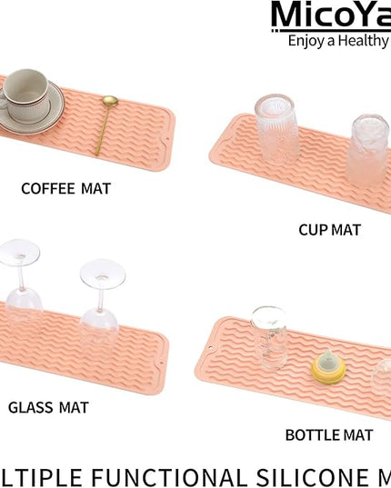 Silicone Dish Drying Mat for Multiple Usage,Easy clean,Eco-friendly,Heat-resistant Silicone Mat for Kitchen Counter,Sink,Bar,Bottle,or Cup Pink M 17 inches x 6 inches