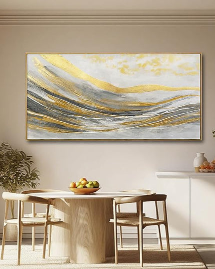Abstract Wall Decor Modern Canvas Poster Gold Foil Wood Wall Art 24"x48" Pictures for Bedroom Wall Posters for Dining Room Area