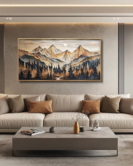 QIYILEXWART Wood Farmed Canvas Wall Art For Living Room Wall Decor For Bedroom Office Wall Decoration Mountain Landscape Painting Abstract Pictures Artwork Room Aesthetic Home Decor 20x40 In