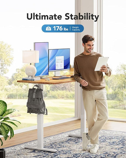 HUANUO Electric Standing Desks, 60" x 24" Whole Piece Desktop, Adjustable Height Computer Desk, 4 Height Memory Settings, Sit Stand Up Desk for Home Office, Light Vintage