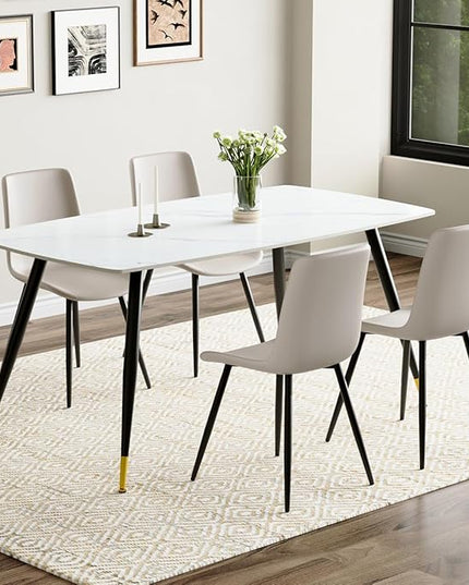 White Modern Dining Table Set for 4, 62'' Rectangular Sintered Stone Table with 4 Chairs