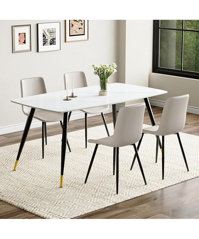 White Modern Dining Table Set for 4, 62'' Rectangular Sintered Stone Table with 4 Chairs
