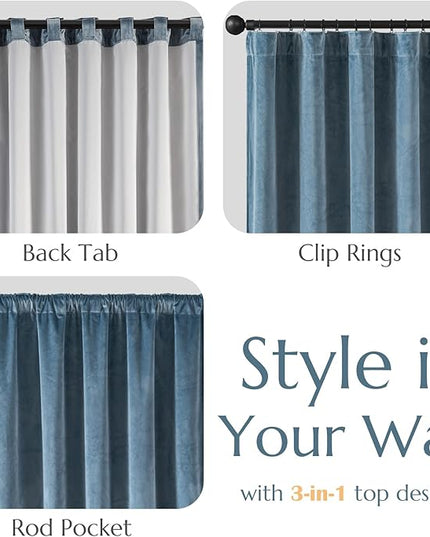 Lazzzy Blue Blackout Velvet Curtains 108 Inch Long Thermal Insulated Lined Curtain Drapes Luxury Back Tab Window Treatments for Bedroom Living Room 2 Panels, 52 x 108 Inch, Aegean Blue
