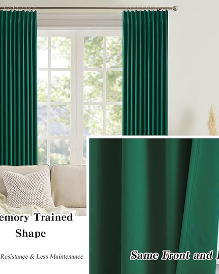KEQIAOSUOCAI Hunter Green Blackout Curtains with Pinch Pleat, Dark Emarald Green Room Darkening Curtain 84 Inches Long, Thermal Insulated Window Treatment with Hooks 40x84-2PCs
