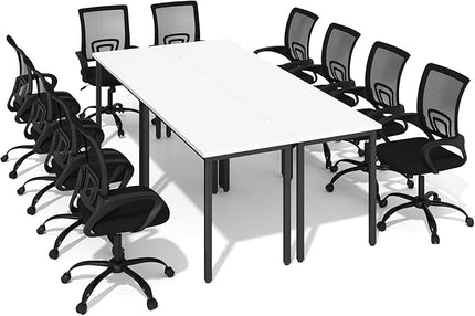 Bonzy Home 8ft Conference Tables Chair Set, 94.4"x47.2"x29.5" Table & 10pcs Chairs, Office Computer Desk and Chair Set for Meeting Room Office Furniture Set for 10 People
