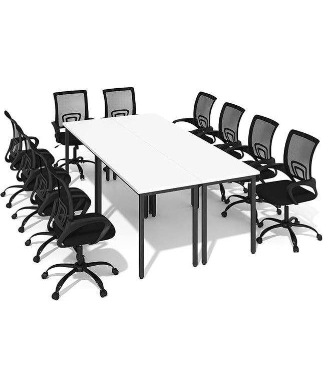 Bonzy Home 8ft Conference Tables Chair Set, 94.4"x47.2"x29.5" Table & 10pcs Chairs, Office Computer Desk and Chair Set for Meeting Room Office Furniture Set for 10 People