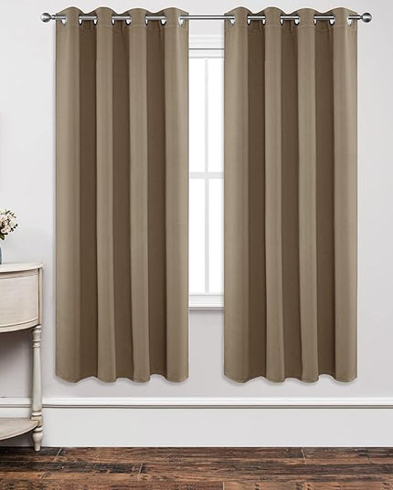 Joydeco Blackout Curtains 72 Inch Length 2 Panels Set, Thermal Insulated Long Curtains& Drapes 2 Burg, Room Darkening Grommet Drapes for Living Room Bedroom Window (W52 x L72 Inch, Khaki)