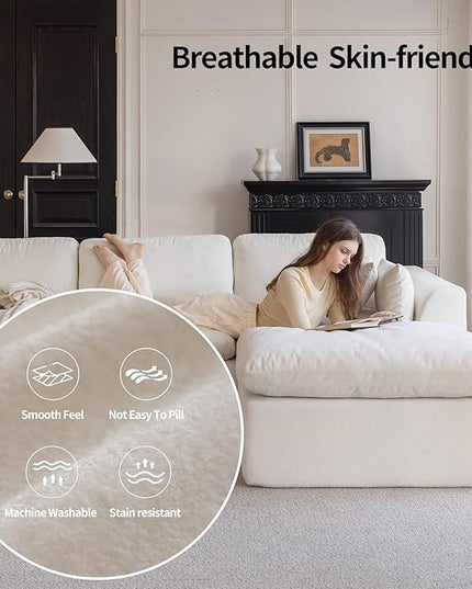 115''Cloud Sectional Couch, Modern L-Shape Sofa with Ottoman, Oversized Convertible 3 Seater Modular Couches for Living Room, Warm White