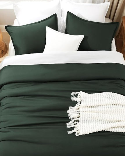 Litanika Forest Green Comforters Oversized Queen Size, 3 Pieces Lightweight Solid Bedding Comforter Set, All Season Fluffy Bed Set (98x98In Comforter & 2 Pillowcases)