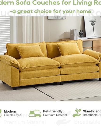 86" Modular Sectional Sofa, Comfy Cloud Couch Sectional Sofa, Chenille Sofa Sleeper Deep Seat Sofa with Throw Pillows for Living Room (Yellow, 86"- Loveseat)