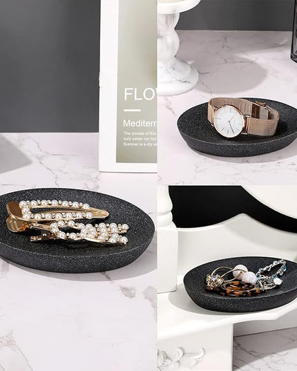 Shinowa Soap Dish, Resin Soap Saver Sponge Dish Tray Mini Storage Tray for Bathroom Bedroom Vanity Table Kitchen Counter-Top Organization, Gravel Black