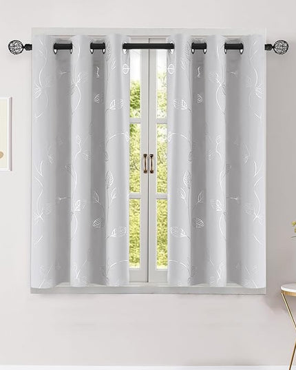 BUHUA Short Blackout Curtains for Kitchen, Half Window Treatment for Bedroom Energy Saving Privacy Shade for RV Camper Bathroom Basement, W38 x L40 inches, Greyish White, 2 Panel Set