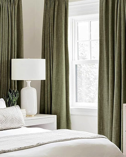 MIULEE Linen Texture Curtains for Bedroom Solid 100% Blackout Thermal Insulated Light Olive Green Curtains Grommet Room Darkening Drapes for Living Room Nursery 52x45 Inch (2 Panels)