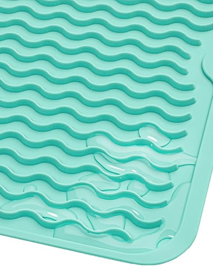 Silicone Dish Drying Mat for Multiple Usage,Easy clean,Eco-friendly,Heat-resistant Silicone Mat for Kitchen Counter or Sink,Refrigerator or drawer liner Mint L 16 inches x 12 inches