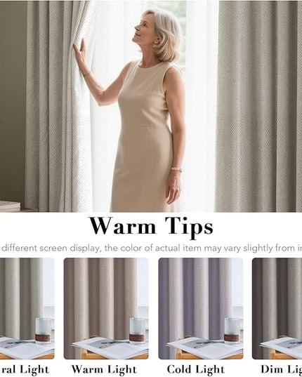 H.VERSAILTEX Room Darkening Linen Curtain for Bedroom/Living Room Extra Wide Blackout Curtains 100 x 96 Inches for Patio Glass Door, Primitive Textured Thick Linen Burlap Look Fabric, Heather Taupe