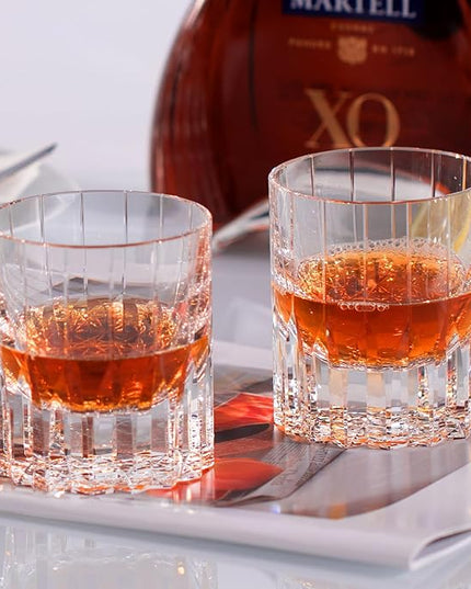 KAMMAK Crystal Whiskey Glasses Set of 2, 7.27oz Old Fashioned Glasses Stemless, Hand Blown White Cocktail Glasses, Engagement Gifts for Couples, Women, Men