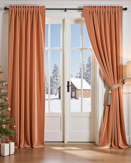 Lazzzy Halloween Blackout Velvet Curtains Orange Fall Decor Thermal Insulated Curtains Living Room Curtains 2 Panel Sets 96 Inch Long Room Darkening Window Treatments Drapes Burnt Pumpkin