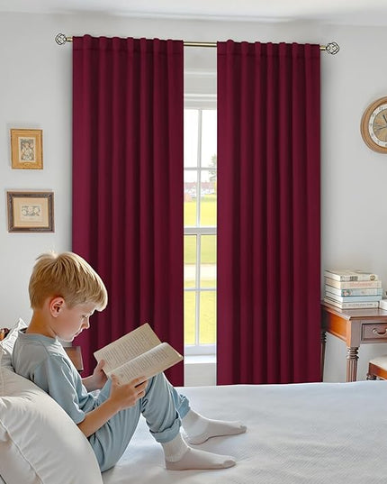 BGment Wide Christmas Red Blackout Curtains 84 inches Long - Rod Pocket and Back Tab Thermal Insulated Room Darkening Curtains for Living Room, 70 x 84 Inch, Burgundy Red, 2 Window Panels