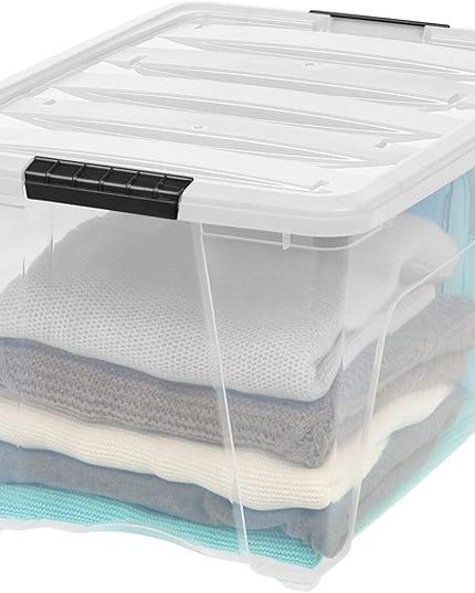 IRIS USA 6-Pack 54 Quart Stackable Storage Bins with Lids [Made in USA] - Everyday Organizer Latching Clear Plastic Organization Containers Closet Bedroom Shelving Units Home Storage - Clear/White
