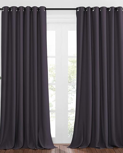 NICETOWN Bedroom Blackout Curtains 95 inch Length - Triple Weave Energy Saving Thermal Insulated Solid Grommet Blackout Draperies for Patio/Hall (1 Pair, 80 inches Wide, Greyish Purple)