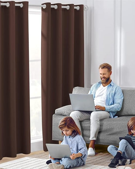 HOMEIDEAS Chocolate Brown Blackout Curtains, Room Darkening Soundproof Thermal Grommet Window Drapes for Living Room, Bedroom(2 Panels, W52'' x L108'')