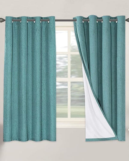 H.VERSAILTEX Linen Blackout Curtains 63 Inches Long 100% Absolutely Blackout Thermal Insulated Textured Linen Look Curtain Draperies Anti-Rust Grommet, Energy Saving with White Liner, 2 Panels, Teal
