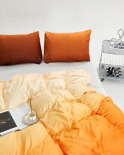Luxlovery Sunset Color Velvet Comforter Full Women Girls Orange Gradient Flannel Bedding Set Brown Yellow Modern Blanket Quilts Winter Warm Sherpa Micromink Bed Set for Adults Teens