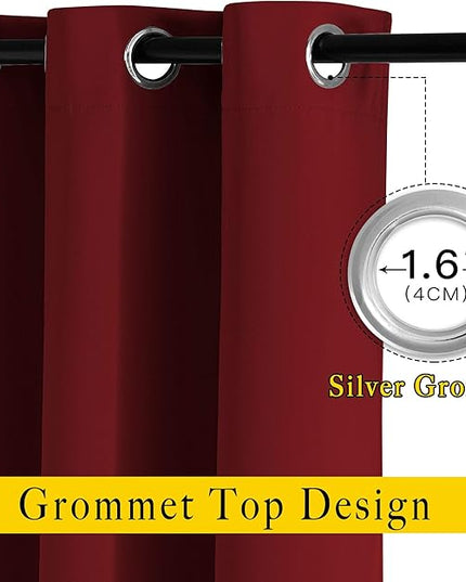 NICETOWN Burgundy Red Curtains 102 inches Long, Grommet Thermal Insulated Solid Blackout Curtains Privacy Window Treatments for Bedroom/Living Room, W46 x L102, 2 Panels