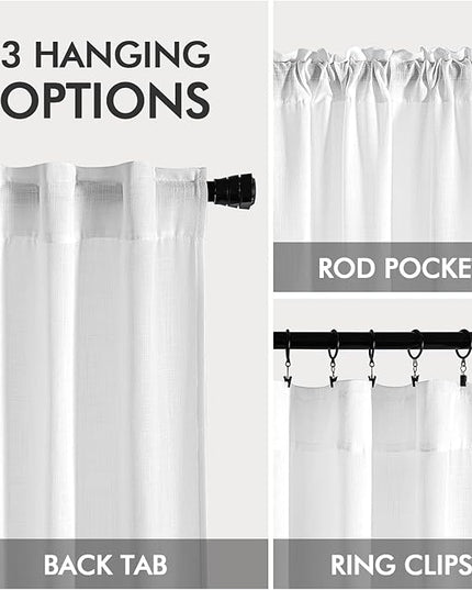 MIULEE White Linen Curtains 78 Inch Long 2 Panels for Bedroom Living Room, Soft Thick Linen Textured Back Tab Window Drapes Semi Sheer Light Filtering Rod Pocket Modern Farmhouse Decor