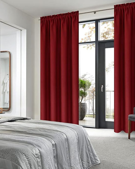 DWCN Christmas Blackout Curtains Room Darkening Thermal Insulated Bedroom Curtains Window Curtain Panels, 38 x 84 inches Long, Set of 2 Burgundy Rod Pocket Drapes