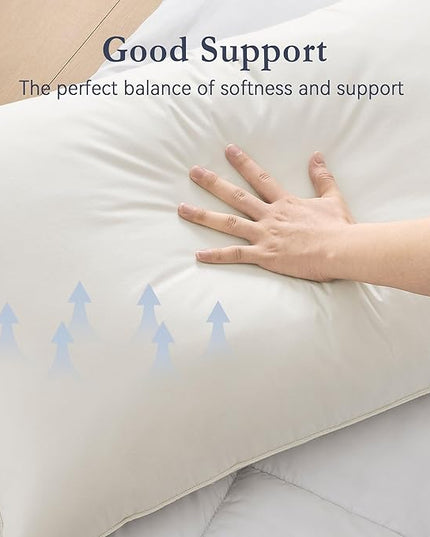 puredown® Goose Feather Down Pillows, 100% Organic Cotton Cover, Luxury Hotel Collection Bed Pillows for Sleeping Set of 2, Standard Size
