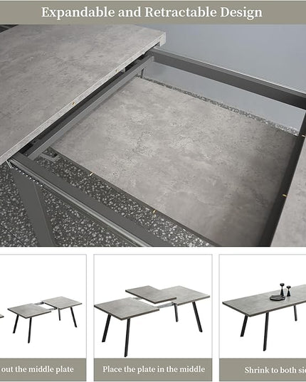 47.2"- 62.9" Extendable Dining Table Set for 4, Modern Kitchen Table with Dining Chairs for 4-6 Person, Thickened Expandable MDF Wooden Table with Metal Legs for Dining Room, Kitchen, Living Room