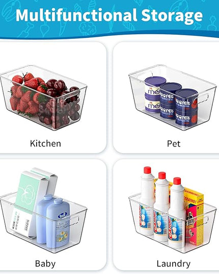 6 Pack Clear Pantry Organizer Bins, Fridge Organiser Set, Plastic Containers with Handle,Home Organization Must Haves for Kitchen,Freezer,Cabinet,Closet,Bathroom Under Sink Storage