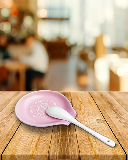 Funny Coffee Quote First I Drink The Coffee Then I Do The Things Ceramic Spoon Holder-Light Purple Coffee Spoon Rest -Cafe Station Bar Accessories