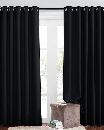 NICETOWN Blackout Patio Curtains for Windows 84 inch Length - Solid Thermal Insulated Grommet Light Reducing Panels Window Treatment for Living Room (Black, 2 Panels = 160" Wide)