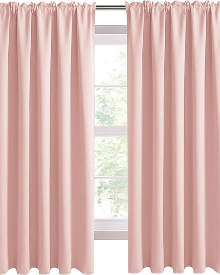 DWCN Blackout Curtains for Living Room Thermal Insulated, Energy Saving & Noise Reducing Bedroom Curtains, Blush Pink, W 70x L 63 Inch, Set of 2 Rod Pocket Curtain Panels