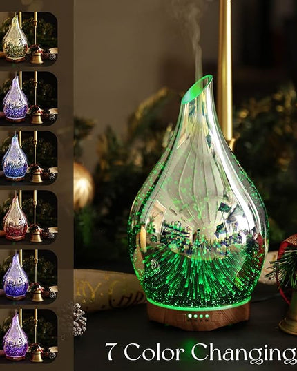 Porseme Essential Oil Diffuser 280ml Aromatherapy Ultrasonic Oil Diffusers 3D Glass Cool Mist Humidifier, Air Refresh Auto Shut-Off, Timer Setting, BPA Free for Home Hotel Yoga Leisure SPA Gift