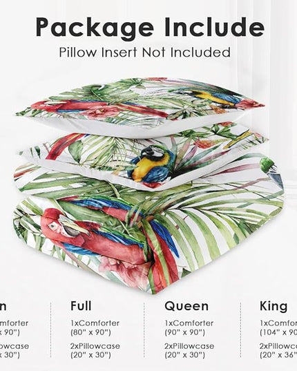 Twin Size Comforter Set with Pillowcase, Tropical Hibiscus Birds 2 Pcs Bedding for Kids and Adults, Flower Palm Leaf Soft Comforter Set for Bedroom Bed Decor