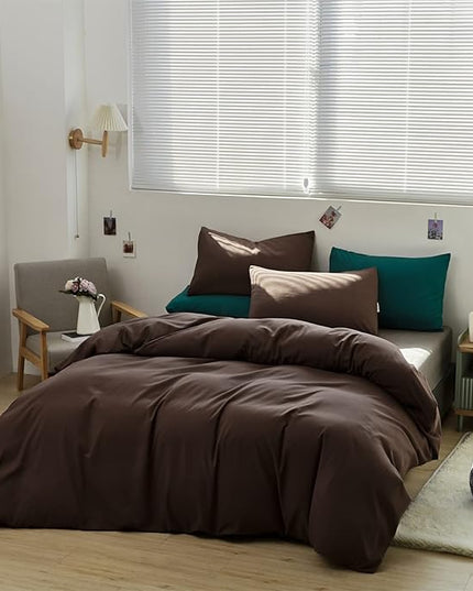 Houseri Brown Full Size Comforter Set-3 Pieces Mocha Chocolate Bedding Sets Soft Comfy Teen Boys Chestnut Colored Comforters Lightweight All Seasons Vintage Dark Brown Farmhouse Bed Blanket Quilt Full
