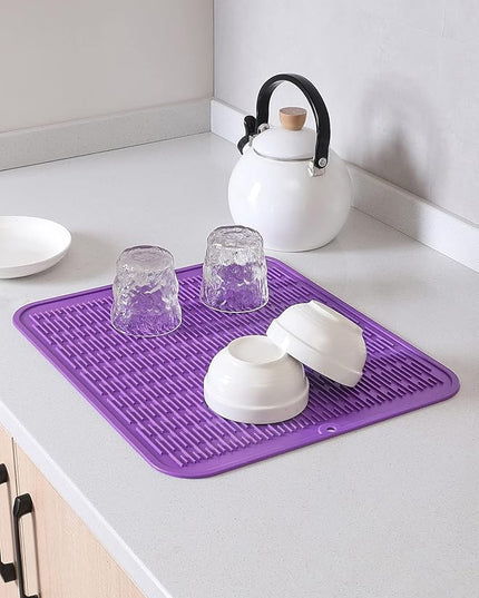 Silicone Dish Drying Mat for Multiple Usage,Easy clean,Eco-friendly,Heat-resistant Silicone Mat for Kitchen Counter or Sink,Refrigerator or Drawer Liner Purple XL 18 inches x 16 inches