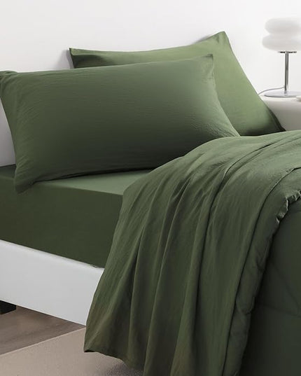 NTBAY Twin Comforter Set with Sheets, 5 Pieces Soft and Breathable Twin Bedding Set, Twin Bed in a Bag, Down Alternative Comforter Set Solid Color All Season, Kids Bedding Set, Olive Green