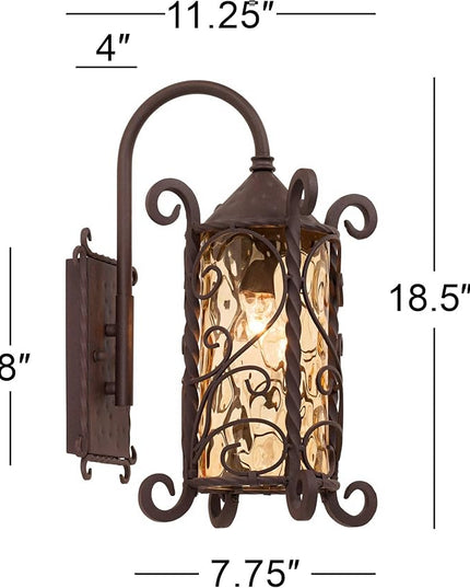 John Timberland Casa Seville Rustic Outdoor Wall Light Fixture Dark Walnut Twists 18 1/2" Champagne Hammered Glass for Exterior House Porch Patio Outside Deck Garage Yard Front Door Garden Home