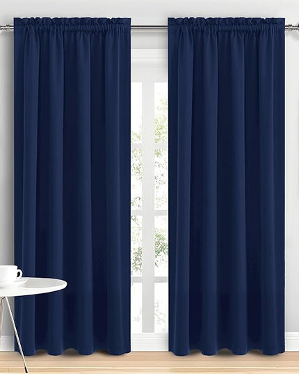 DWCN Navy Blue Blackout Curtains for Living Room 84 Inch Length 2 Panels Set, Window Drapes Thermal Insulated Room Darkening Rod Pocket Curtains for Kids Boys Room (W42 x L84 Inch, Navy Blue)