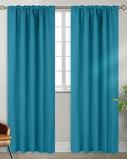 BGment Rod Pocket and Back Tab Blackout Curtains for Bedroom - Thermal Insulated Room Darkening Curtains for Living Room, 2 Window Curtain Panels (42 x 84 Inch, Peacock Blue)