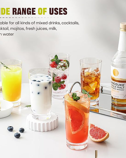 Highball Glasses Set of 12, 13oz Tall Drinking Glasses, Water Glass for Kitchen, Tom Collins Glasses, Mojito Glass Cups, Cocktail Glasses for Bar Glassware