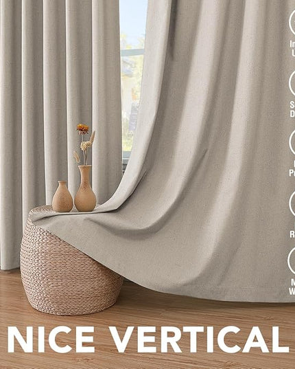 H.VERSAILTEX 100% Blackout Curtains for Bedroom Thermal Insulated Linen Textured Curtains Heat and Full Light Blocking Drapes Living Room Curtains 2 Panel Sets, 42x45 Inch, Cobblestone
