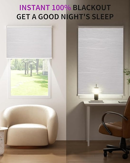 Astomi Motorized Blinds with Remote - Blackout Smart Roller Shades Compatible with Alexa & Goggle Home, Solar Rechargeable, Custom Size 22" - 100" for Indoor Window, Pure Snow